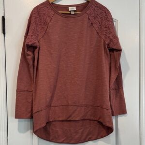 ⚫️ Knox Rose Oversized Long Sleeve Lace Shoulder Top - Dusty Rose Size Medium